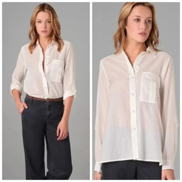 Marc by Marc Jacobs Parchment Shirt Pearl Button Cream Color Roll Tab Sleeve - Picture 2 of 14